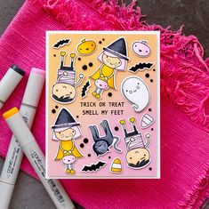 Simon Says Stamp | Trick or Treat - Halloween Friends Card. Video Yana Smakula, Halloween Friends, Friends Card, Pattern Stamping, Hot Foil Stamping, Copic Sketch Markers, Halloween Scene, Halloween Card, Copic Coloring