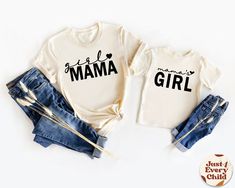 Mama's Girl Shirt, Girl Mama Shirt,  Mommy And Daughter, Mommy And Me Shirt Set, Shirt Matching Set - New Mom Shirt, Matching Natural Shirts ✧ All of the t-shirts and bodysuits at our shop are made of 100% certified pure organic cotton. Elegant t-shirt with round neckline and short sleeves. The loose fit and softness of the cotton gives you freedom of movement. ✧Our sweatshirts are very soft, cute and lightweight, bound to keep you warm. Kid's unisex cotton blouse made of cotton with elastic at the neckline, waist and sleeves. The blouse is thick (300 g m2) and is made of fine cotton mixed with polyester for durability when washed. A product with uncompromising high quality and style that creates a feeling of comfort and freedom. ✧ Processing time: ✧ Made to Order ✧Please allow 1-3 busines Mommy And Me Tshirts, Mommy And Daughter, Girl Mom Shirt, New Mom Shirt, Cricut Shirts, Mommy And Me Shirt, Mommy Daughter, Shirt Girl, Girl Shirt