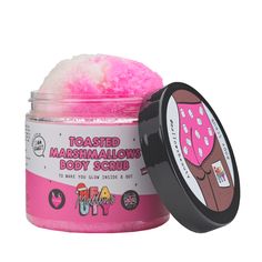 A toasted marshmallow-scented body scrub. Make way for glowing, irresistibly sweet-smelling skin with the Mallows Beauty Toasted Marshmallow Body Scrub. Infused with a blend of moisturising vanilla butter and vitamin E, this exfoliating scrub works to buff away dead skin cells and unclog pores to reveal a brighter, smoother complexion. Preventing ingrown hairs and strawberry legs, this scrub is about to become your new shower staple.  - Vegan - Cruelty-free Marshmallow Body Scrub, Exfoliating Body Scrub, Exfoliating Scrub, Toasted Marshmallow