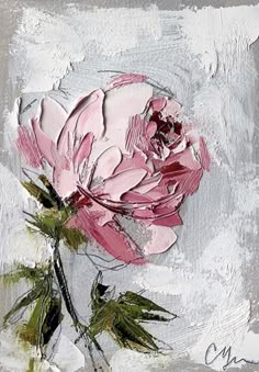 a painting of a pink flower on a white background