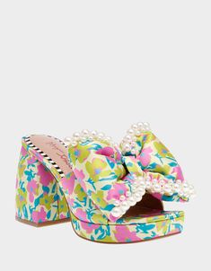 MACCIE YELLOW MULTI Block Heel Sandals | Women's Sandals – Betsey Johnson Stable Block, Trendy Wedges, Rush Outfits, Trendy Shoes Sneakers, Funky Shoes, Womens Summer Shoes