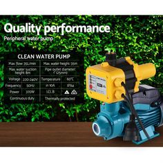 an image of a water pump with the words quality performance on it and description below