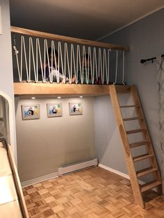 there is a loft bed with stairs to the top