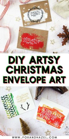 christmas envelope art with the words diy artsy christmas envelope art