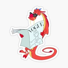 a sticker with an image of a dragon reading a book and the word voce on it