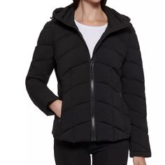 Calvin Klein Infinite Stretch Corona Aura Hooded Puffer Coat - Brand New With Tags, Never Worn. - Originally $195 The Coat Is In Perfect Condition With Zero Defects And Has The Tags Included. The Jacket Is From To 2022-23 Collection And Was Purchased Before Christmas And Sadly Cant Be Returned. Size: Small Color: Black Calvin Klein Woman, Winter Coats Jackets, Calvin Klein Black, Puffer Coat, Swimwear Tops, Jacket Outfits, Before Christmas, Coats For Women, Zip Pockets