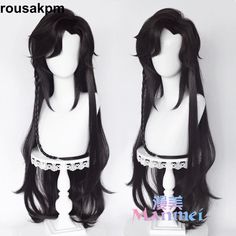 Cosplay Hua Cheng Tian Guan Ci Fu Black Long Wig Harajuku Hairpiece Luz Wig, Wolf Cut Hair Wigs, Cute Goth Wigs, Monokuma Wig, Black Long Wig, Harajuku Wig, Black Cosplay Wig, San Lang, Magical Flowers