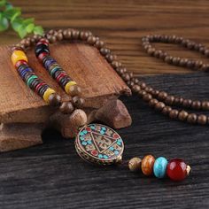 Vintage Nepal Long Buddhist Mala Wood Beaded Pendant & Necklace Ethnic Bohemian Boho Buddha Lucky Jewelry for Women Men Buddhist Mala, Lucky Jewelry, Mala Bead Necklace, Celtic Knots, Red Party, Beaded Pendant Necklace, Red Gemstones, Beaded Animals, Mala Necklace