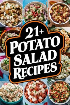 the cover of 21 potato salad recipes is shown in this collage with different pictures