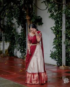 40 Elegant Half Saree Lehenga Designs For The South Indian Brides! | WeddingBazaar Saree Lehenga Designs, Bridal Saree Draping, Half Saree Designs South Indian, South Indian Bridal Saree, Traditional Half Saree Designs, Traditional Lehenga Designs, Draping Styles