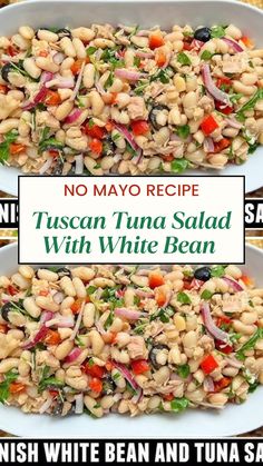 two white bean salads with tuna and beans