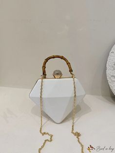 BirdinBag - White Small Diamond-Design Top Handle Bag - Stylish and Sophisticated Box Bag, Bag Bag, Diamond Design, Handle Bag, Polyester Material, Top Handle, Pu Leather, Tops Designs, Top Handle Bag