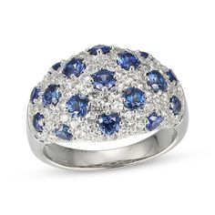 Striking blue and white come together in this fanciful domed cluster ring. Sterling silver Round-cut blue lab-created sapphires dot the cluster of white lab-created sapphires in a symmetrical pattern Cluster Sapphire Cubic Zirconia Ring, Blue Cluster Ring With Cubic Zirconia, Blue Cubic Zirconia Cluster Sapphire Ring, Elegant Blue Domed Sapphire Ring, Elegant Domed Blue Sapphire Ring, Blue Multi-stone Cluster Ring, Fine Jewelry Blue Sapphire Cluster Ring, Blue Sapphire Cluster Ring Fine Jewelry, Sapphire Cubic Zirconia Cluster Jewelry