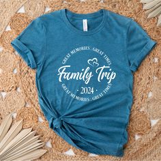 Family Trip 2024 Shirt, Summer Trip Shirts, Vacations Shirt,  Family Trip Tee, Travel Family shirt, Summer Trip Shirt, Family Vacation How to Order?  1-Choose your t-shirt color, 2- Choose your size, 3- Select the quantity, 4- Click Add to Cart.  Production and shipping: * 100% airlume combed and ring-spun cotton, 32 singles 4.2 oz. * Solid colors are %100 cotton * Heathers are %52 cotton %48 polyester * Athletic Heather is combed and ring-spun cotton, 10% polyester * Seamless collar * Heat tran Blue T-shirt With Letter Print For Family Reunion, Blue Short Sleeve Top For Family Reunion, Blue Graphic Print Top For Family Reunion, Blue Graphic Print Tops For Family Reunion, Relaxed Fit Crew Neck Shirt For Family Reunion, Blue Custom Print Tops For Family Reunion, Blue Top With Letter Print For Family Reunion, Relaxed Fit Short Sleeve Shirt For Family Reunion, Family Reunion Short Sleeve Shirt With Letter Print