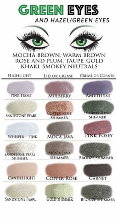 Eyeshadow colors that will enhance and compliment your green eyes. #greeneyes #eyeshadow #eyeshadowforgreeneyes