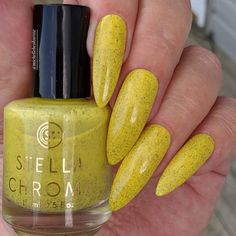 Stella Chroma's The Hogwarts Houses Collection  Inspired by the Hufflepuff who are typically bright and sunny folk. Stella Chroma tried to convey that with this sunny yellow shade. highlighted with irregular black flakies as a nod to the yellow and black colors of House Hufflepuff. www.stellachroma.com $13.00/15ml bottle (Prsample) #indienails #indiesdoitbest #indiepolishswatch #indiepolishlovers #indiepolishlove The Hogwarts Houses, House Hufflepuff, Fall Nail Polish, Hufflepuff House, Blue Nail Polish, Glitter Nail Polish, Hogwarts Houses, Glitter Nail