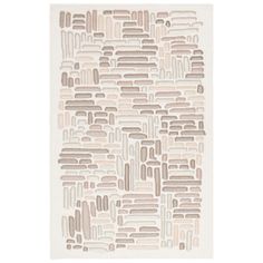 a white rug with brown and beige designs on it's sides, in the shape of an abstract pattern