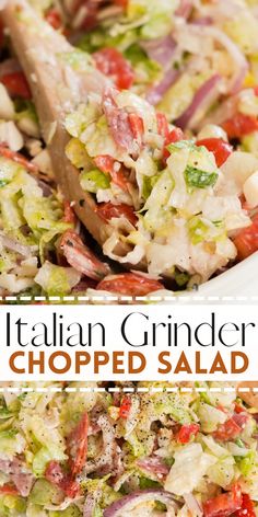 this italian chopped salad is loaded with lots of fresh ingredients, and it's ready to be eaten