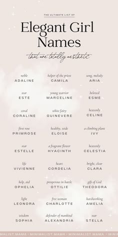 an elegant girl names poster with stars in the sky