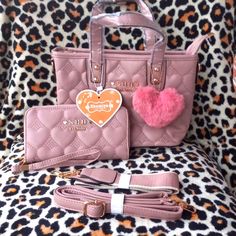 Purse: 9"7.5" Wallet:48 Adjustable Strap:24 In. W/O Being Adjusted Comes With Mesh Bad And Heart Style Puffball Key Chain Embellished Purses, Dark Pink Color, Leather Fringe Bag, Tan Shoulder Bag, Purple Purse, Grocery Tote Bag, Tommy Hilfiger Vintage, Nylon Handbag, Girly Bags