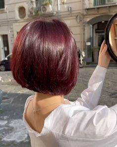 Short Hair Styles Red Color, Wine Red Bob Hair, Cherry Red Bob Hair, Short Light Red Hair, Short Deep Red Hair, Dark Red Bob Hair, Cherry Cola Short Hair, Dark Red Hair Bob