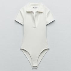 Nwt 0264/309 White Summer Workwear Bodysuit, Chic White Short Sleeve Bodysuit, White Fitted Bodysuit For Workwear, Classic Fitted White Bodysuit, Classic Summer Bodysuit, Classic White Bodysuit For Summer, Zara White Fitted Bodysuit, Polo Bodysuit, Asymmetric Bodysuit