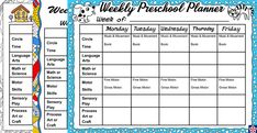 the weekly school planner is shown in blue and white with an image of a dog on it