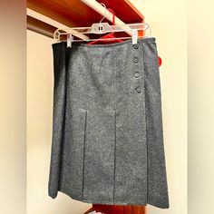 Wool Lined Four Button Wrap Skirt With Deep Pleats By Brooks Brothers Casual Fitted Skirt With Side Buttons, Fitted Casual Skirt With Side Buttons, Classic Skirt With Button Closure, Brooks Brothers, Wrap Skirt, The Cutest, Womens Skirt, A Line, Size 10