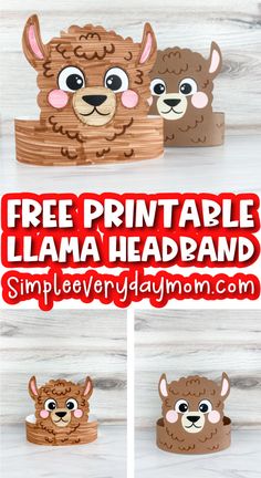 the printable llama headband is made out of wood and has three different faces