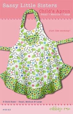 Sassy Little Sisters Childrens Apron Pattern, Child Apron Pattern, Apron Pattern Free, Preteen Fashion, Apron Pattern, Girl Apron, Apron Sewing Pattern, Childrens Aprons, An Apron