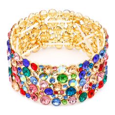 PRICES MAY VARY. 1.25" wide elastic stretch bracelet with sparkly round-shaped rhinestones. The perimeter is 7" before stretching. A stretch bracelet that is easy to put on and take off, weighing approximately 63 grams (2.2 ounces). Various metal colors and rhinestone colors for any occasion. Packaged in an elegant gift box, it makes it a perfect gift for any occasion such as birthdays, anniversaries, women’s day, engagements, Valentine’s Day, or Christmas. This is an eye-catching elastic stretch bracelet with sparkly round-shaped rhinestones. The perimeter is 7" before stretching and the width is 1.25". The weight is about 63 grams, and it is easy to put on and take off. Party Stretch Bracelet With Rhinestones, Multicolor Rhinestone Beaded Bracelets For Party, Multicolor Round Stretch Bracelet For Party, Multicolor Beaded Bracelets With Rhinestones For Party, Party Multicolor Round Stretch Bracelet, Bracelet Party, Gold Bangles For Women, Woman’s Day, Party Jewelry