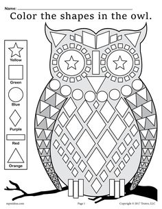 FREE Fall Themed Owl Shapes Worksheet & Coloring Page! Build A Owl Printable, Shape Worksheet, Worksheet Coloring, Owl Printables, Shape Coloring Pages, Shapes Preschool, Shapes Worksheets, Fall Coloring Pages, Color Worksheets