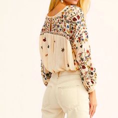 Considering Selling This Beautiful Peasant Top From Free People. Perfect Condition, Nwot. Size Xs Only, Will Also Fit A S. Retailed For Over $100. Open To Offers! Really Reminds Me Of #Reformation Live Out Your #Cottagecore Dreams In This Spring Folk Blouse With Boho Print, Cream Bohemian Peasant Top, Bohemian Cream Blouse For Spring, Cream Bohemian Blouse For Spring, White Bohemian Peasant Top With Blouson Sleeves, Cream Long Sleeve Peasant Top For Fall, Beige Bohemian Floral Print Tops, Bohemian Cream Tops For Brunch, Cream Peasant Top For Spring Brunch