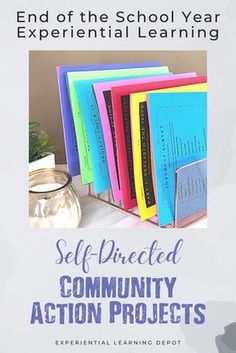 an advertisement for the self - directed community action project, with books stacked on top of each other