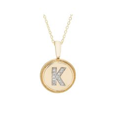 Decorated with a diamond accented letter, this 14k gold signet pendant is a great way to personalize your look. Decorated with a diamond accented letter, this 14k gold signet pendant is a great way to personalize your look.Click on this JEWELRY & WATCHES GUIDE to learn about fit, styles, materials and more! Diameter: 11 mm Chain length: 18 in. Chain type: cable Clasp: lobster-claw Metal: 14k gold Finish: polished Additional details: chain can be closed at 16", 17" and 18" Packaging: boxedDIAMOND Classic Diamond Nameplate Jewelry, Luxury Yellow Gold Initial Necklace With Diamond Accents, Yellow Gold Initial Necklace With Diamond, Yellow Gold Diamond Initial Necklace, Classic Diamond Initial Necklace, Luxury Personalized Diamond Necklace With Initial Pendant, Monogram Diamond Fine Jewelry, Fine Jewelry Diamond Monogram, Elegant Diamond Monogram Jewelry