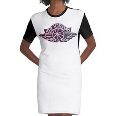 Loose and casual fit jersey t-shirt dress. Printed polyester blend front panel, solid color 100% cotton back/sleeves/rib. Size range XS-2XL. Air Jordan Wings Jordan Wings, Casual Fit, Dress For Sale, Jersey T Shirt, Casual Fits, T Shirt Dress, Air Jordan, Air Jordans, Graphic T Shirt