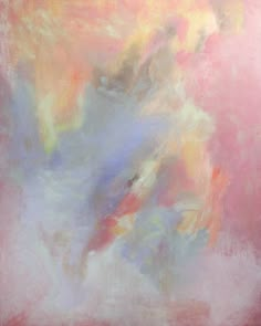 an abstract painting with pink, yellow and blue colors