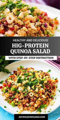 healthy and delicious high protein quinoa salad with step - by - step instructions