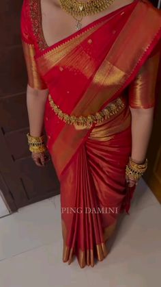 #Sharmili Baruah Wedding South Indian Saree, Kerala Red Wedding Saree, Wedding Saree For Dusky Skin Tone, Red Wedding Saree South Indian, Red Silk Saree Look, Reception Saree Ideas, Kerala Wedding Saree Blouse Designs, Traditional South Indian Saree Look, Kerala Bride Saree