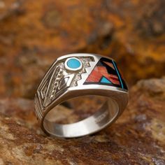 Men's Blue Moon Rising David Rosales Red Canyon Inlaid Sterling Silver Ring Red Canyon, Hammered Silver Jewelry, Arrow Jewelry, Black Jade, Moon Rising, Fine Silver Jewelry, Ring Fashion, Silver Jewels, Sea Glass Jewelry