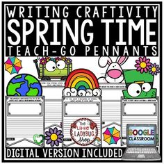 a computer screen with the words writing craftivity spring time and an image of a laptop