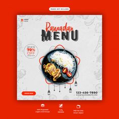 the restaurant menu is displayed on an orange and white background with red trimmings