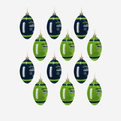 Seattle Seahawks 12 Pack Football Ornament Set FOCO - FOCO.com Plastic Ball, Glass Ball Ornaments, Logo Display, Washington Nationals, National Football League, Philadelphia Phillies, Seattle Seahawks, Deck The Halls, Los Angeles Dodgers