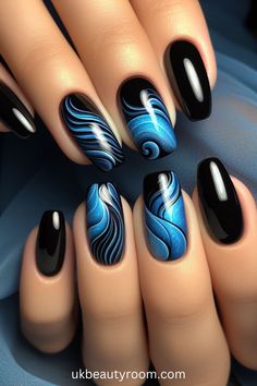 2024’s Most Stunning Blue Nail Designs Unveiled New Nail Techniques, Black And Blue Nails, Blue Nail Designs, Short Acrylic Nails Designs, Nail Designs Spring, Classy Nails