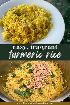 two pictures with different types of rice in them and the words easy, fragrant turment rice