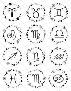 zodiac signs and their meanings in black ink