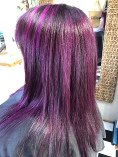 Purple Stripes Hair, Purple Chunky Highlights, Skunk Highlights, Swag Haircuts, Pink Hair Highlights, Blue Hair Highlights, Bright Pink Hair, Hair Stripes