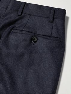 Canali's 'Kei' trousers are a fine example of the house's attention to detail and quality tailoring. They’re made from wool-flannel and cut for a slim profile with unfinished hems, so you can adjust them to your preferred fit. Flannel Trousers, Wardrobe Edit, Wool Flannel, Slim Fit Trousers, Casual Blazer, Loungewear Shorts, Linen Trousers, Wool Suit, Slim Fit Pants