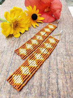 Gold Triangle Beaded Bohemian Earrings, Adjustable Yellow Earrings With Gold Beads, Bohemian Orange Earrings With Gold Beads, Yellow Earrings With Gold Beads, Fringe Earring, Seed Bead Patterns, Jewelry Beaded, Beaded Wraps, Crafty Craft