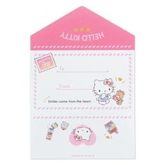 a hello kitty birthday card with stickers on the front and back of it's envelope